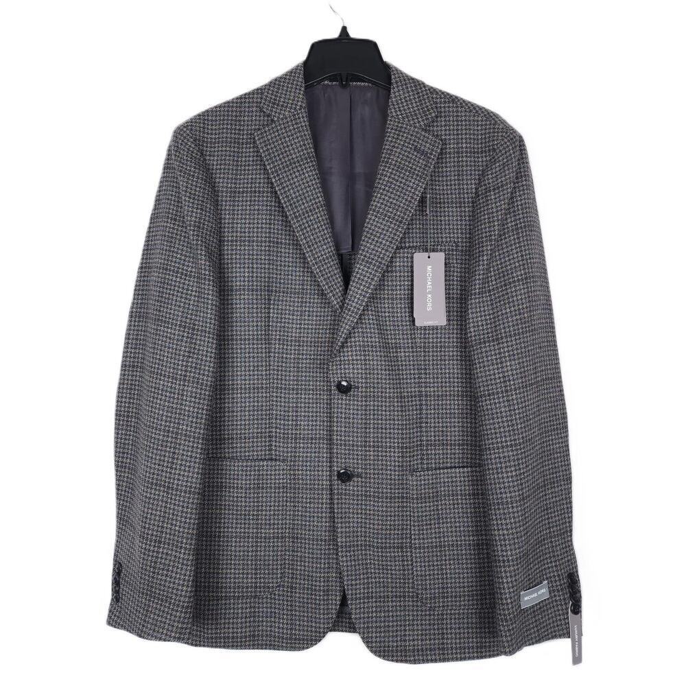 Michael Kors Mens Classic Fit Sport Coat 38R Grey Tan Houndstooth Wool Blend NWT